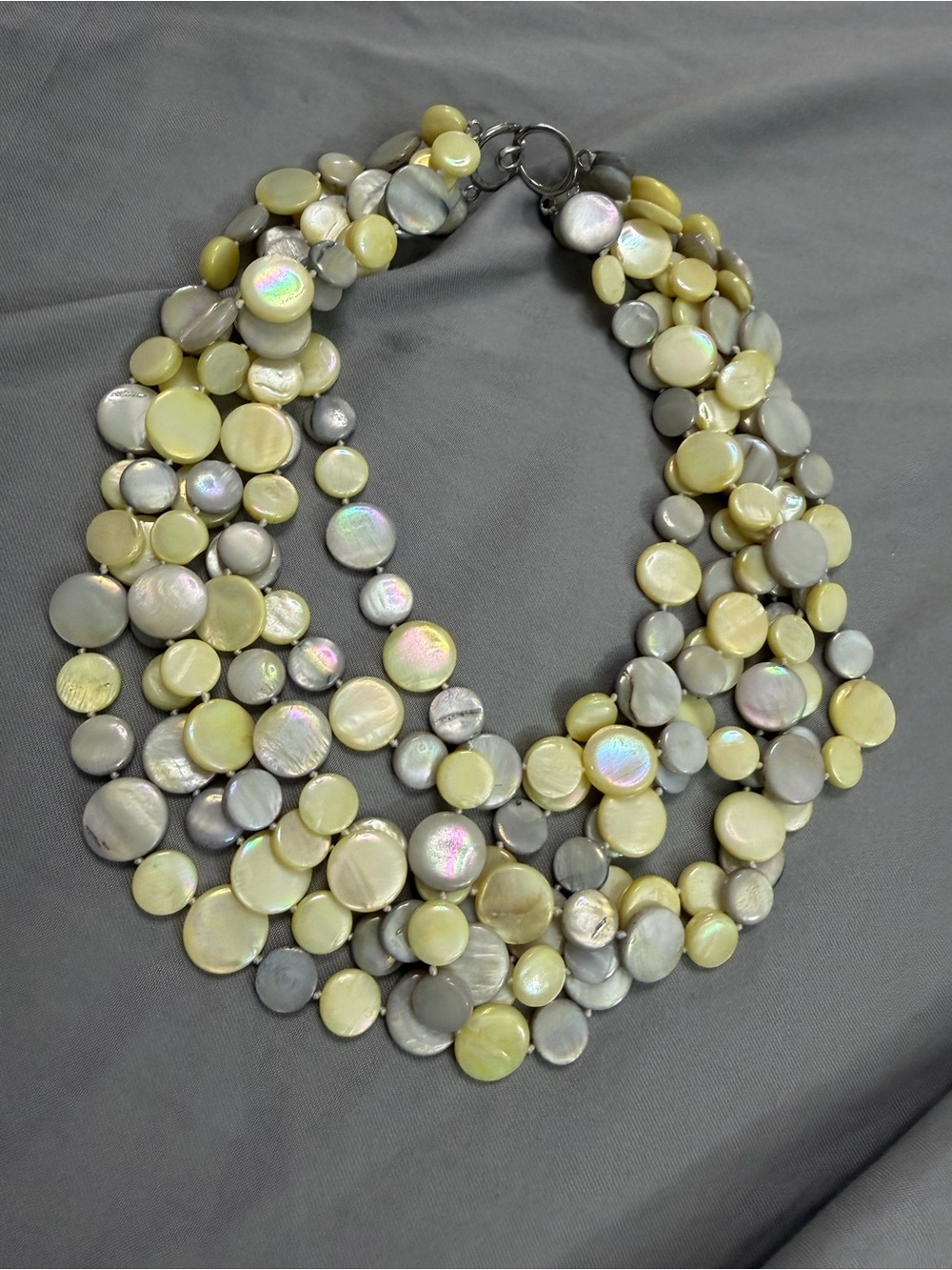 Color of The Year Mother of Pearl Statement Multi-Strand Yellow, Cream & Gray